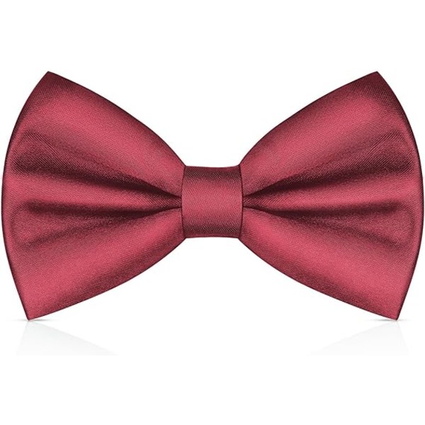 Halsbånd for menn, Klassisk ensfarget forhåndsbundet slips for menn, Satin smoking slips, Justerbart formelt halsbånd for fester, bryllup Maroon Red