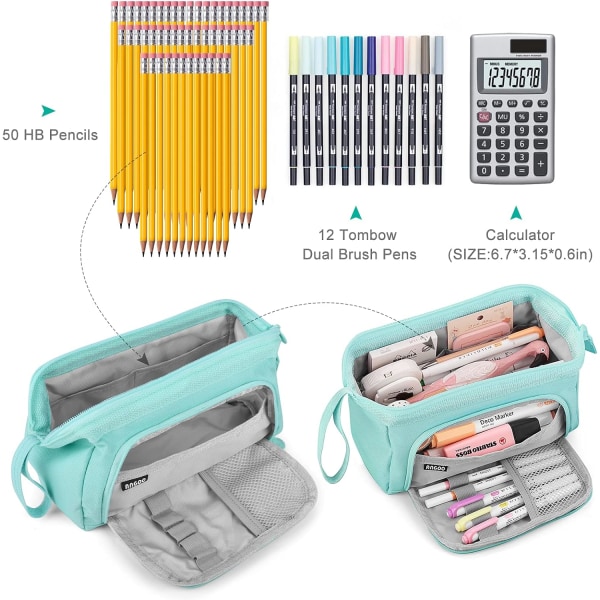 Suuri kynäkotelo Super Big kynäkotelo vetoketju Smoothy kynäkotelo pussi pidike Stationery Organizer Duarable School kynäkotelot teini-ikäisille tytöille pojille Blue