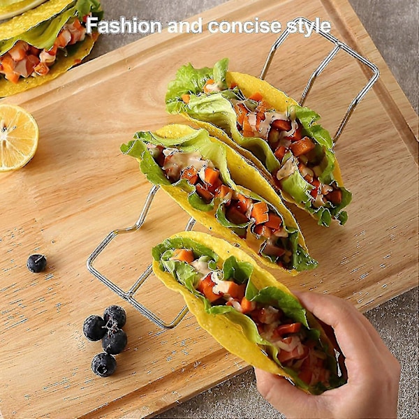 Taco-hållare Set om 3, Taco Shell-hållare i rostfritt stål, Taco-brickor för Taco Bar-presenter och tillbehör, rymmer 4 tacos vardera, ugnssäker för bakning
