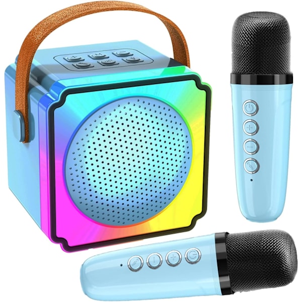 Barne-Karaoke Maskiner med 2 Mikrofoner, Bærbar Bluetooth-Høyttaler med Fargerike LED-Lys, Stemmeendring, Mini Karaoke-Maskin for Bursdagsgaver Blue