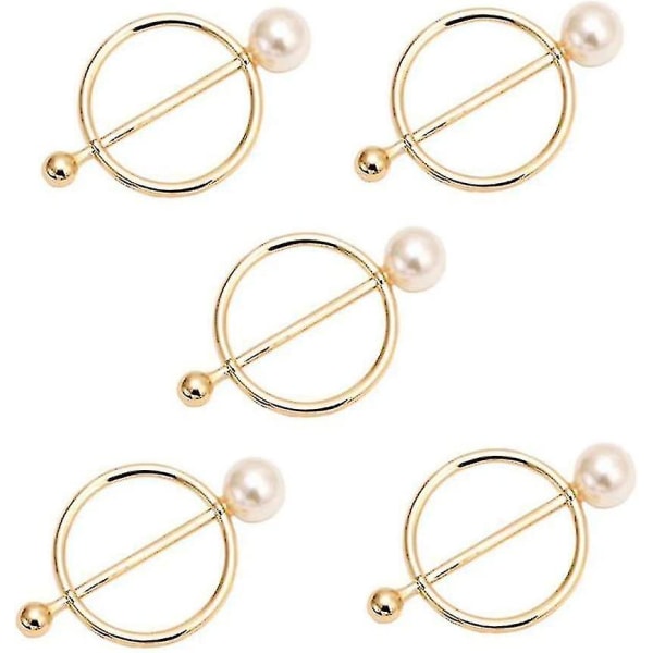 Zinklegering pärla cirkulär halsduk ring, pärlring halsduk clip, används för att fixa din turkos, halsduk (5 stycken, guld)
