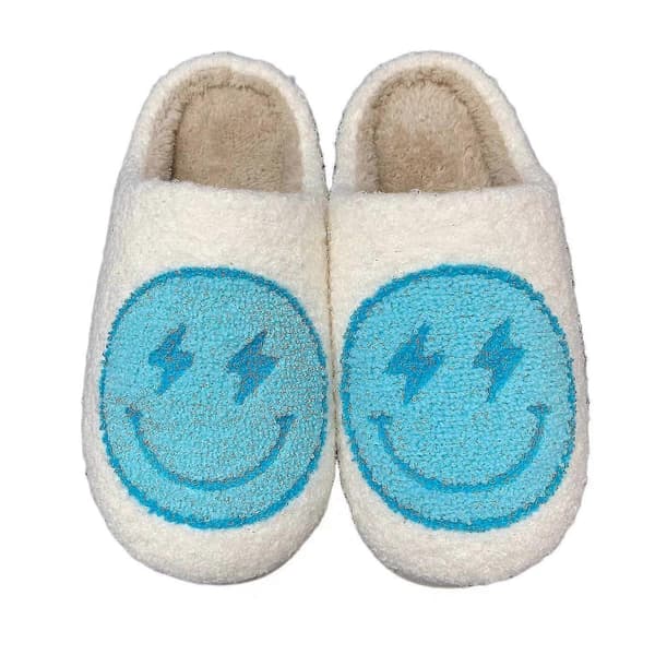 Smiley face blixtblå/rosa söta varma innetofflor vintersko för kvinna och man Leopard 45-46