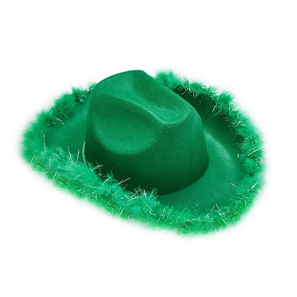 Cowboyhatte til Kvinder Plysset Fjederkant Cowgirl Hat til Polterabend, Kostumefest, Leg Klæd Dig Ud Green
