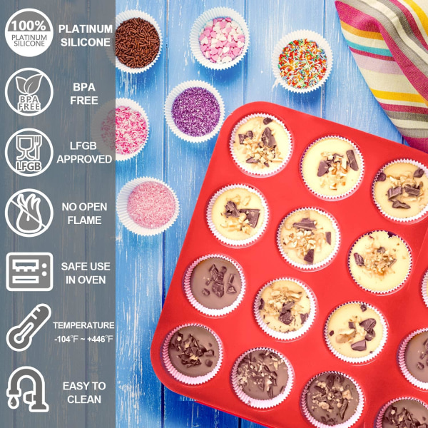 Silikone Muffinform - Mini 24 Kopper Cupcakeform, Non-Stick Silikone Bageforme til Fremstilling af Muffins, Cupcakes, Chokolade 1 Pack 24 Cups