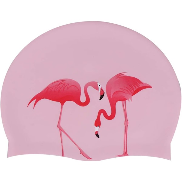 Silicone Swimming Cap  Long Hair Ear Protection Swim Cap for Girls Women Female (Flamingo Pattern)