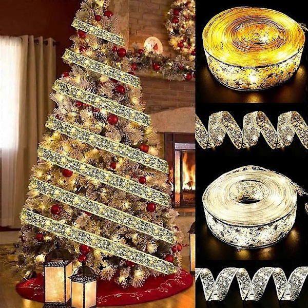 Nauha Keijuvalo Joulukoriste Joulukuusen Koristeet Kotiin 2023 Jouluvalot Navidad Natal Uusi Vuosi 2024 Red-Multicolor 2M