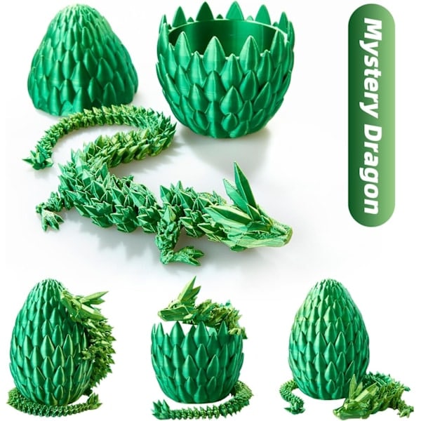 3D-printet drageegg, krystalldrager i drageegg, overraskelsesegg, LED-drage, gave til gutter og jenter drage, gave til gutter og jenter Yellow Green