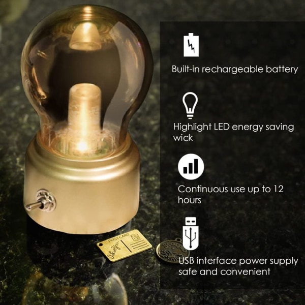 Mini LED bordslampa med USB-laddningskabel Guld