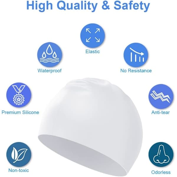 Badehette for menn og kvinner, badehette for voksne, komfortabel passform, vanntett badehette, unisex silikonbadehette White