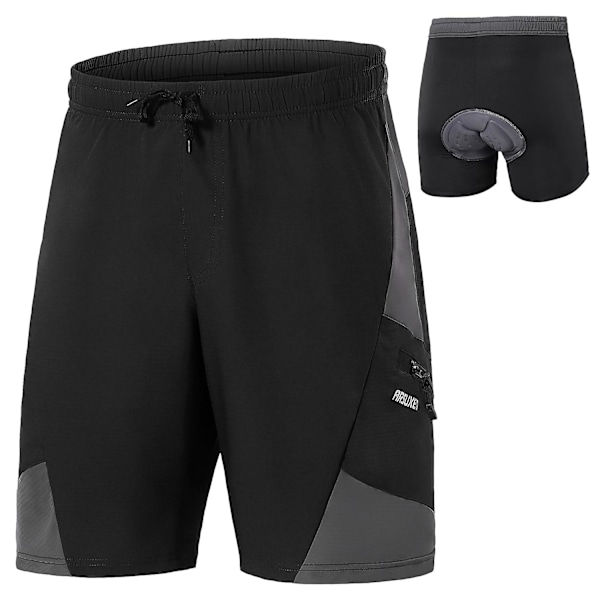 2-i-1 Polstrede Cykelshorts med Lommer til Mænd, Åndbare Træningsshorts til Træning, Cykling Black M