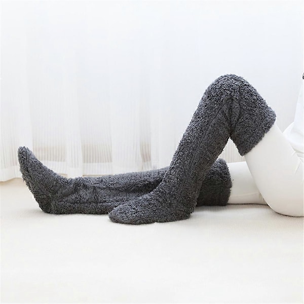 Vinter Varma Socktofflor, Dam Fuzzy Fluffy Mysiga Varma Över Knä Långa Sovkängor Mjuka Tofflor Dark Gray