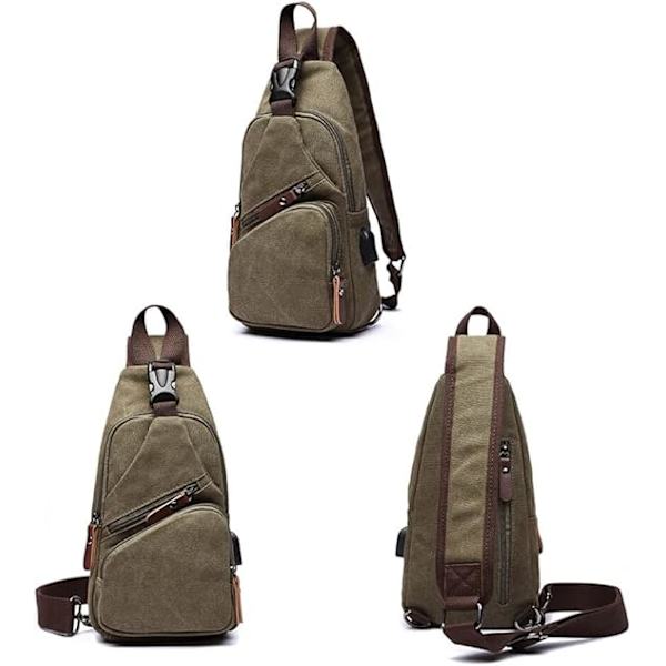 Canvas Sling Bag Crossbody Ryggsäck Axelväska Casual Ryggsäck för Män Kvinnor Utomhus Cykling Vandring Resa Fiske Shopping Trekking Green
