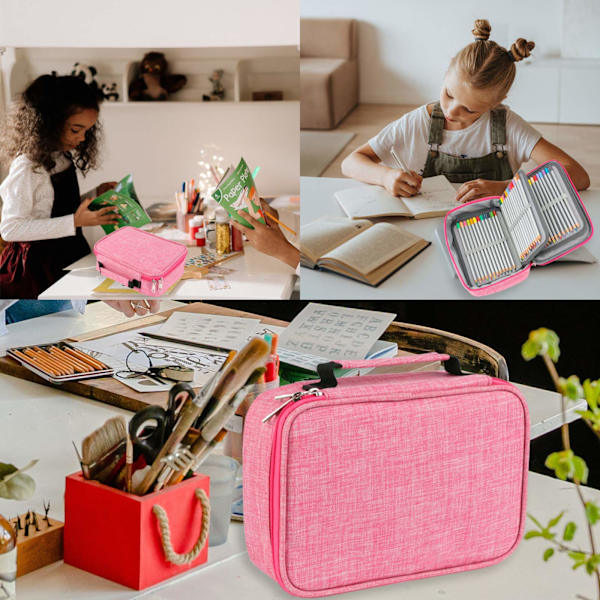 Blyantsæske, Multifunktionel Stor Kapacitet Blyantsæske Blyantpung Wrap Farveblyant Holder Organizer Papirvarer Taske Pink