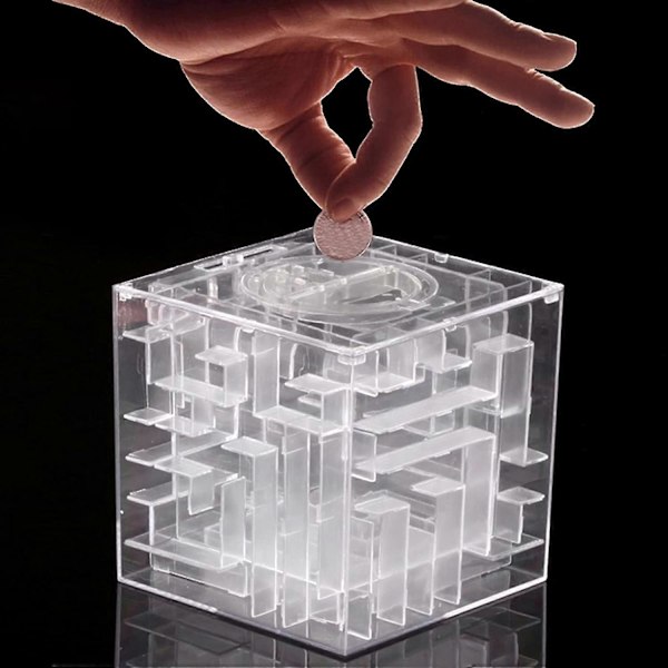 Pengar Labyrinth Pusselbox, Unik Pengarförvaring, Labyrinthspel Myntsparbössa Perfekt Present till Barn och Ungdomar 1st transparent