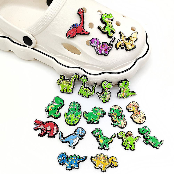 20 stk Dinosaur-tema Crocs sko-pynt for DIY clog-sandaler dekorasjon skotilbehør sett gaver