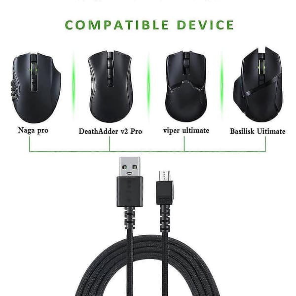 Micro USB-kabel Powerline-kabel for Naga Pro trådløs mus strømledning