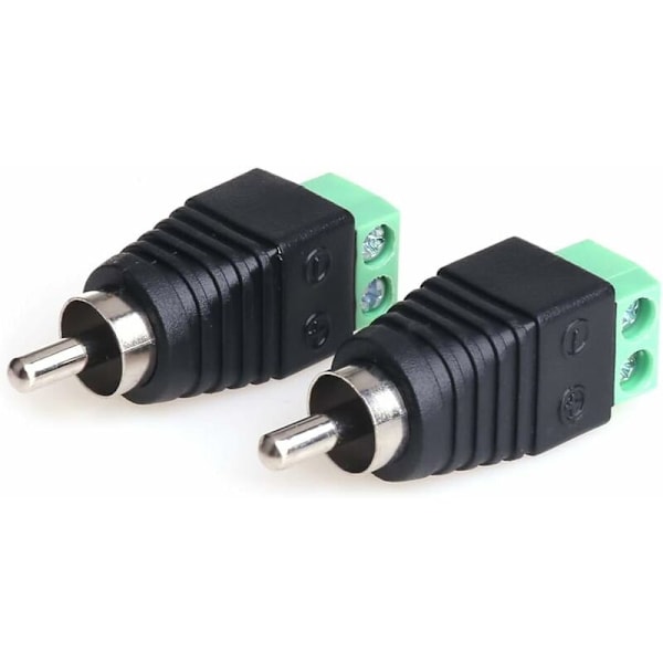 2 stk RCA hann til AV lyd/video skruekontakt adapter, loddefrie kontakter