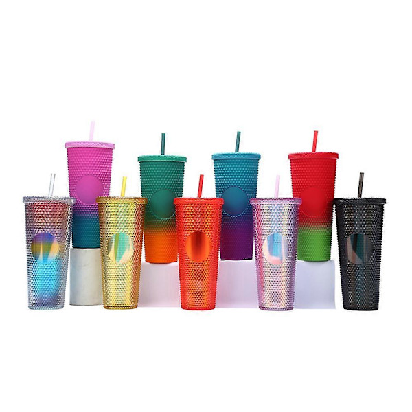 710ML/24OZ Stor Vandkop med Fuld Besætning Mat Tumbler Genanvendelig Plastikkop med Bred Åbning Lækagesikker Låg Strå White