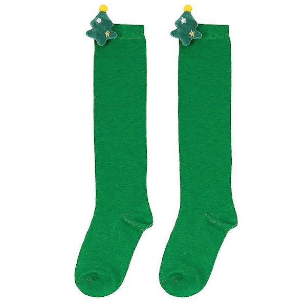 Nye efterårs- og vinterbørns julestrømper, søde plysdukkestrømper, knæstrømper, stribede strømper, tegneseriedukkestrømper 16 Pure Green Christmas Tree
