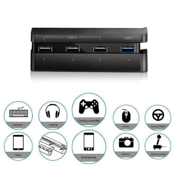 USB-hubb för PS4 Slim - 4-portars USB-laddningsstationsadapter