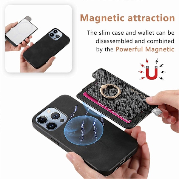 B5 iPhone 16 Pro Max -kotelo 2-in-1 Magneettinen irrotettava korttipidike Nahka + TPU Puhelimen suojus - Musta Black