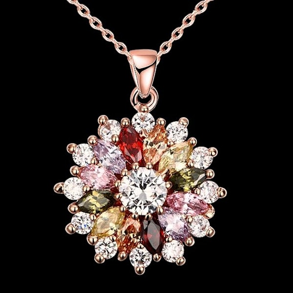 Roseguldbelagt halskæde skinnende modefarve blomsterform cubic zirconia vedhæng halskæder smykker til kvinder piger