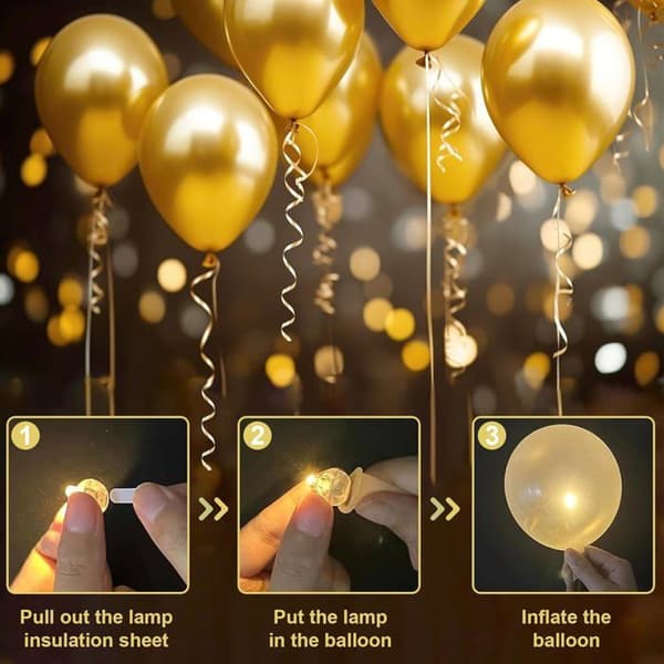 LED Ballonlys, 100 STK LED Ballonlys, Mini Runde Kugle LED Ballonlys (gul)