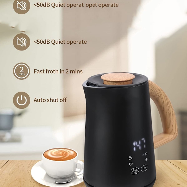 4-i-1 Melkeskummer, 500W Elektrisk Melkeskummer, 500ml Varmt/Kaldt Skum, Intelligent Temperaturkontroll, Svart