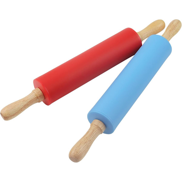 4-pakke Mini Kjevler, Silikon Kjevle med Trehåndtak, Ikke-klebende Kjevle for Bakverk, Deig og Pizza 29cm