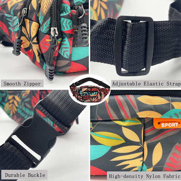 Midjeväsk Fanny Pack Bumbag för Dam Herr Unisex Röd Midjeväska med 4 Ficka med Blixtlås Justerbart Bälte Vattentät Bumbag