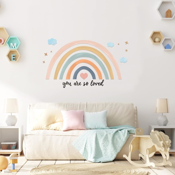 Regnbueklistremerker Store Regnbueveggdekor Skrell og Lim Tapet for Jente Soverom Babyshower Barnehage Barnerom Dekor Du er Så Elsket