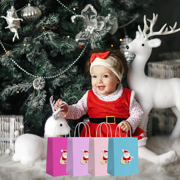 Gaveposer til Fest 10 stk Papirgaveposer til Barnfest, Papirposer med Håndtak, Små Gaveposer Ideelle til Bursdag, Bryllup, Babyshower, Jentefest Pink 10 count