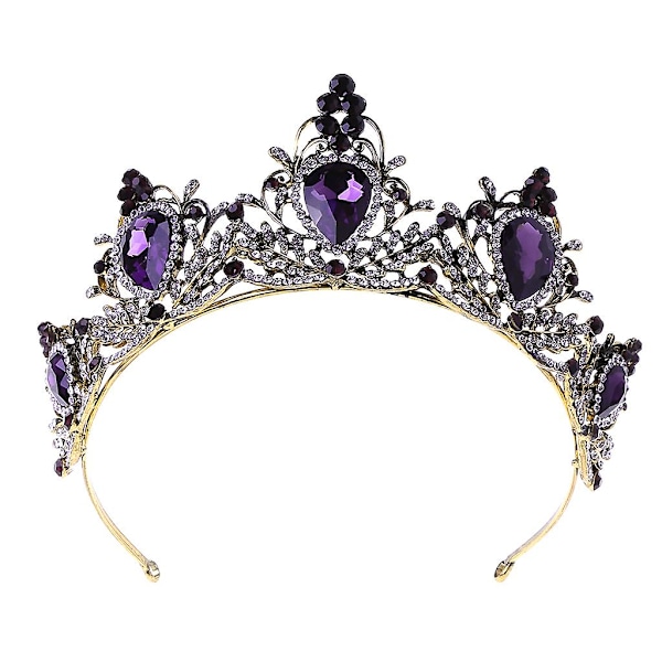 Lyxig Rhinestone Sten Diadem Hoop Lila Vacker Krona Brud Tiara För Bröllop