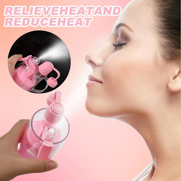 Vattensprayflaska Misting Vattenflaska Sport Vattenflaska för Utomhus Hydrering 580ml Drickflaska med Flip Straw, för Fuktgivande Kylning Frosted Powder