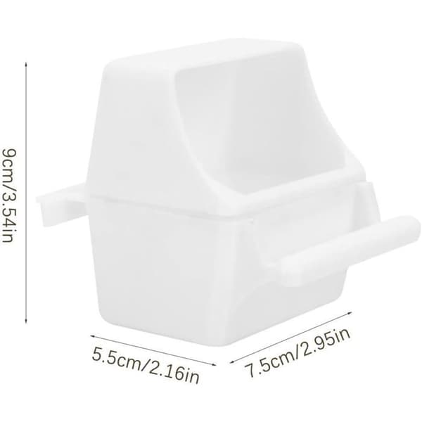 Fuglefoderautomat - Sæt med 2 - Hvid ABS - Stænktæt - Til indendørs og udendørs bure - 9x7,5x5,5cm