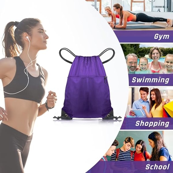 Dragsko Gym Bag, Stor Sport Ryggsäck String Sim Dragsko PE Väskor för Kvinnor Män, Resa Strand Skola Väska med Vattentät Purple