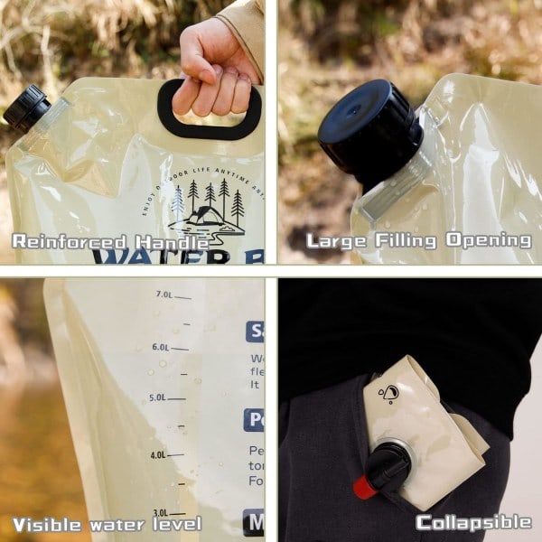 Vikbar vattenbehållare med kran, 8L dricksvattenbehållare för utomhuscamping, picknick, grillning, vandring, backpacking, överlevnad 4PCS