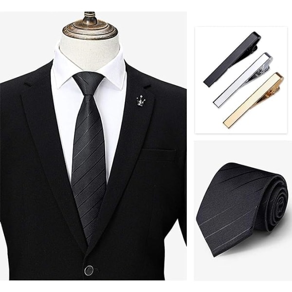3-pak slipsnåler for menn, lange slipsnåler, firkantede kanter, slipspins, sølv, gull, svart, slipsnål, slipsnål, bryllup, business-clips