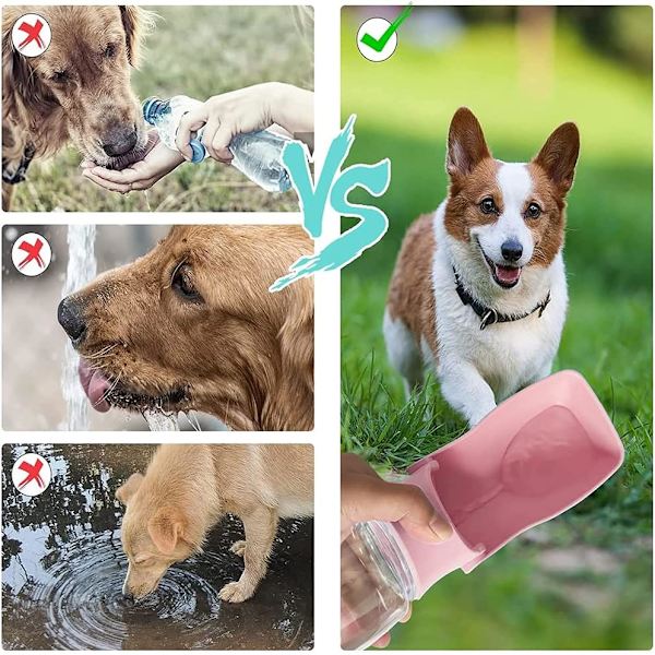 1 stk. 350ml Hunde Vandflaske til Gåture, Bærbar Hunde Vandflaske, Kæledyrs Vanddispenser (Blå)