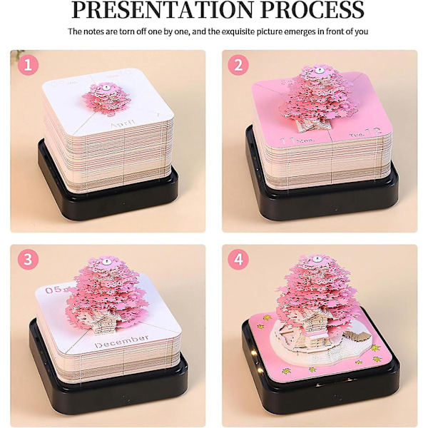 2024 Kalender Memoblock Med Lampor Intressant Formad 3d Kalender Anteckningsblock För Familj Vän Granne Gåva Tree House Pink