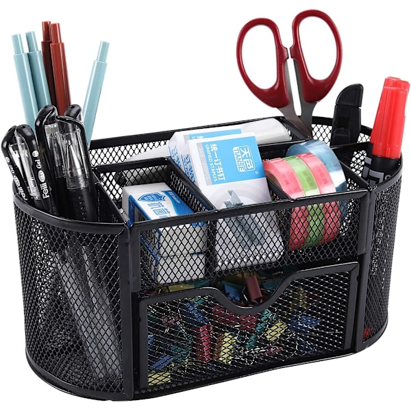 Office Mesh Desk Tidy Versatile Stationery Storage Desktop Organiser Pen Holder with Drawer