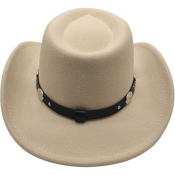 Cowboyhatt för kvinnor Westernhatt för män Cowboyhatt i filt Justerbar utomhushatt med formbar brätte Beige