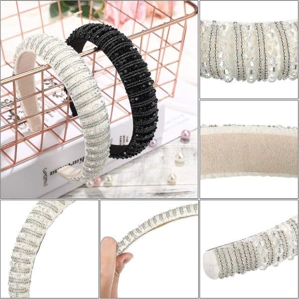 Krystal Rhinestone Hårbøjle (2 stk. hvid) Sort hvid