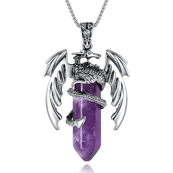 Dragen Halskæde til Mænd, Mænds Halskæde Drenges Halskæde, Naturlig Krystal Vedhæng Halskæder Mænds Smykker, Dragen Gave til Far på Fars Dag A - Amethyst