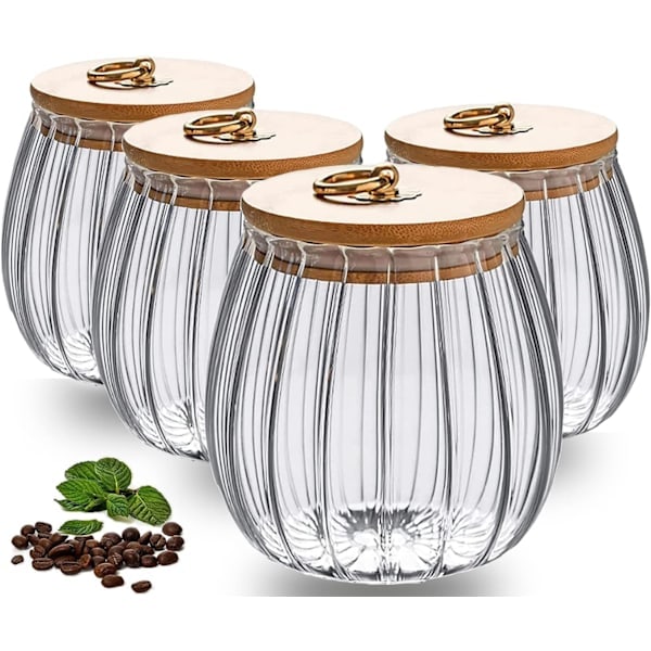 Glasburkar med lock, set med 4 glasburkar för förvaring, 750 ml klara glasburkar för förvaring, burkar för kök, kryddförvaring