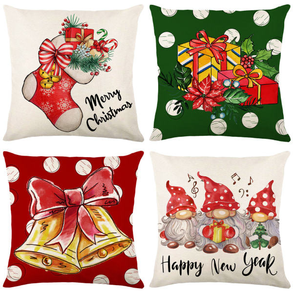 Röd och grön julörngott 45 x 45 cm, set med 4 tomtar