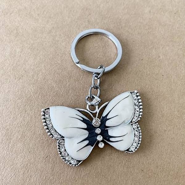 Nøglering til Piger Kvinder Butterfly Nøglering Krystal Butterfly Vedhæng Nøglering Nøglering Charm Bil Taske Tegnebog Hængende White