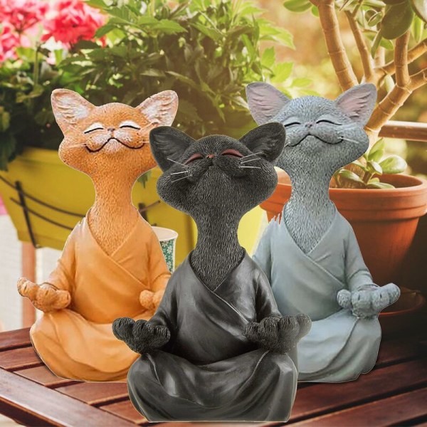 Vackert Buddha-kattfigur, Meditation Yoga Samlarobjekt, Orange Kattälskare Presenter