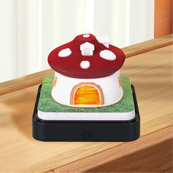 2024 Kalenteri Muistilehtiö Valoilla Mielenkiintoisen Muotoinen 3D-Kalenteri Muistilehtiö Perheelle Ystävälle Naapurille Lahjaksi Mushroom House Red