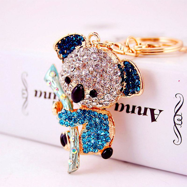 Koala Nyckelringar med Strass, Kristall Nyhet Djur Nyckelring Koala Björnen Legering Strass Kristall Metall Hänge Liten Present, 1pcD- blue